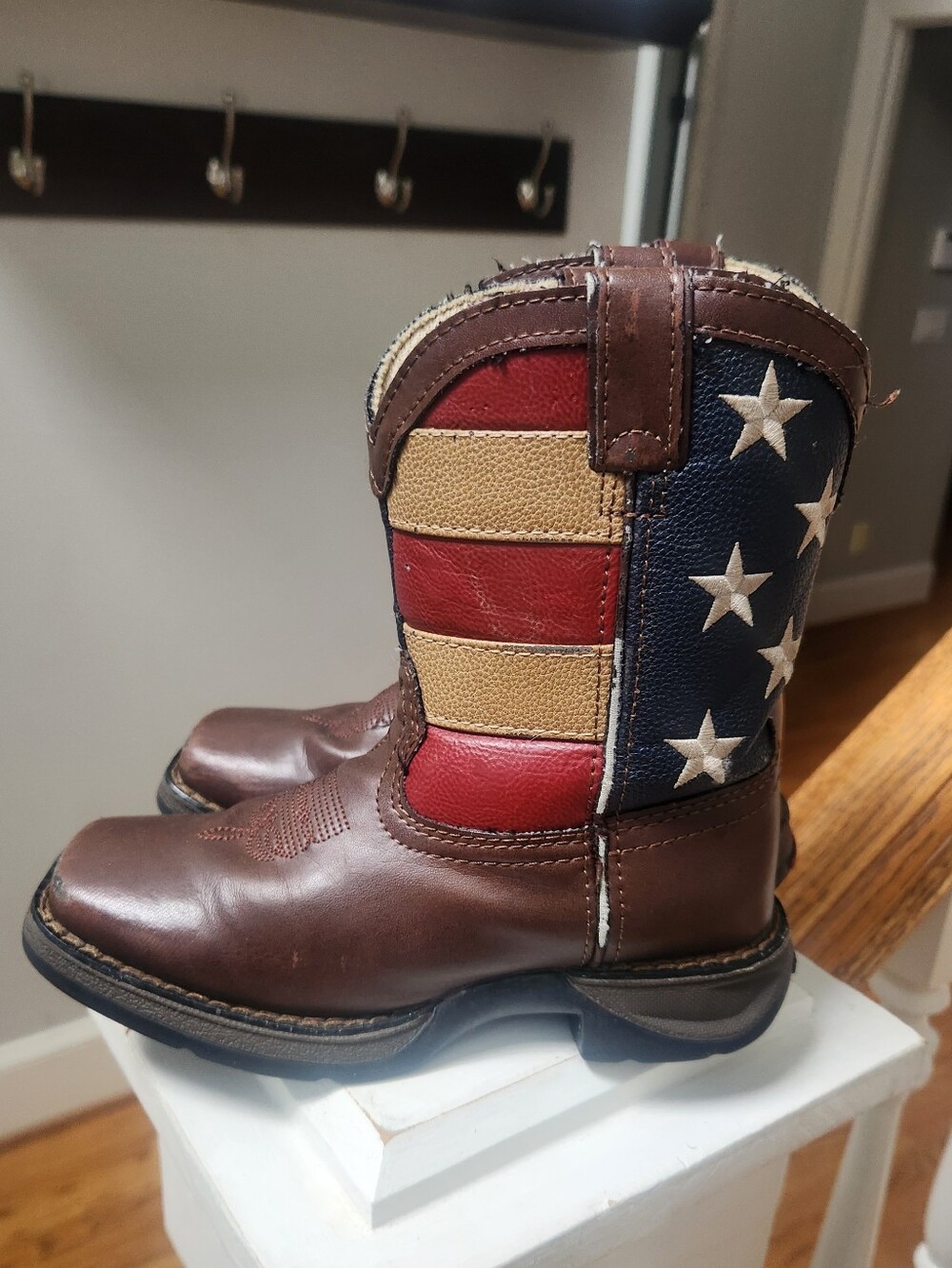 Durango brown leather western boots with American flag design, Size: US 12